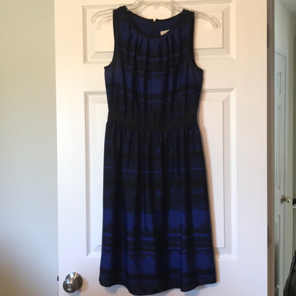 LOFT Blue and Black Sleeveless Dress